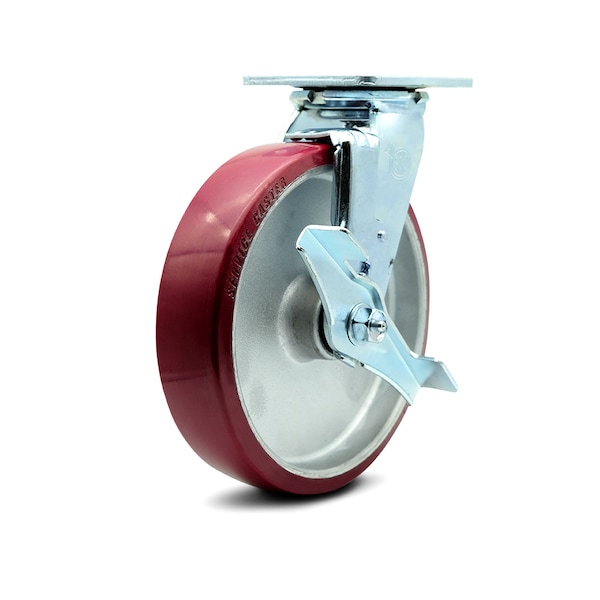 8 Inch Poly on Aluminum Swivel Caster with Ball Bearing and Brake